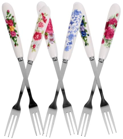 BESTOYARD 6Pcs Dessert Forks with Ceramic Handles Elegant Cake and Fruit Forks for Home Party and Buffet Use and Stylish Tableware
