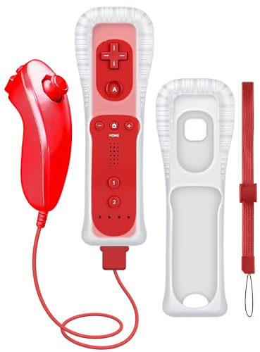 CLVIZCXOM (1 Set/4 Stück! Fernbedienungscontroller kompatibel mit Nintendo Wii/Wii U Konsole: Fernbedienung, analoger Joystick, Silikonschutz, Armband, mit Motion Plus (Rot)