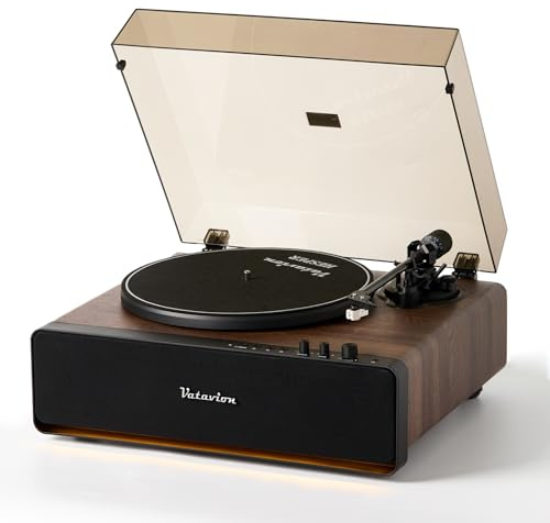 VATAVION Record Player, High Fidelity Belt Drive Turntable for Records 33/45 RPM with MM Cartridge AT-3600L, Phono Preamp, Bluetooth Turntable with LED Light, Auto-Off