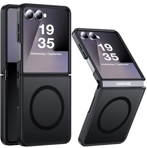 FNDMIL [NO.1 Magnetisch] für Samsung Galaxy Z Flip 7 Hülle mit MagSafe [Translucent Matt][Anti-Fingerabdruck][Militär Stoßfest]Hardcase Silikonrahmen Handyhülle für Samsung Z Flip 7 Case Dünn, Schwarz