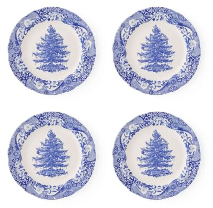 Spode Blauer italienischer Weihnachtsbaum, 27 cm, Blau und Weiß, 4 Stück