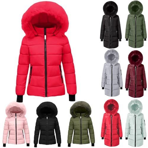 Winter Coats for Women Uk, Warm Padded Quilted Outwear Puffer Long Short Ladies Coats with Pocket Hood Long Sleeve Slim Trench Coat Warm Outwear Trench Coat Outdoor Hiking Jackets