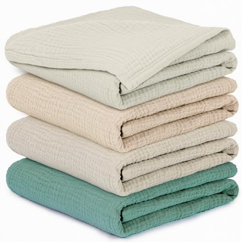Mulltücher Baby - Set med 4 Spädbarnstorkdukar i Bomull för Pojkar och Flickor, Mjuka, Andningsbara och Extremt Absorberande, Idealiska för Rengöring, Torkning och Täckning av Nyfödda, 60x60cm