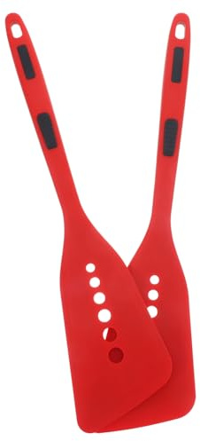 LOLIPPYY 2pcs Non-Stick Silicone Spatula Set Heat Resistant Kitchen Cooking Wok Spatulas for Household Frying and Baking Red with Black Dots