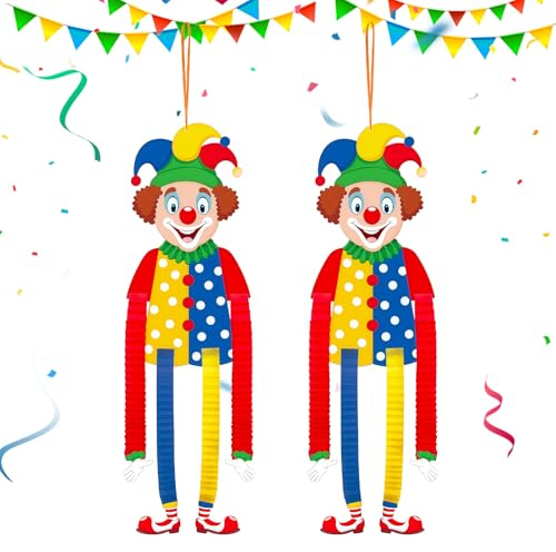 Ronronner 2 unidades de decoración de carnaval payaso, payaso decorativo, ajustable, decoración de pared para ventanas y paredes, decoración colorida de carnaval para cumpleaños, circo y fiesta