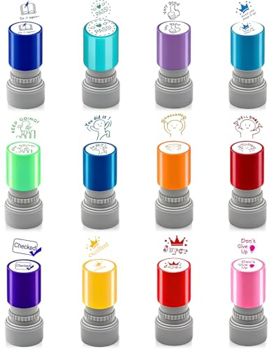 12 Stück Stempel Set - Lehrer Stempel für Schule & Kindergarten, Mehrfarbige Kinderstempel für Klassenzimmer & Hausgebrauch
