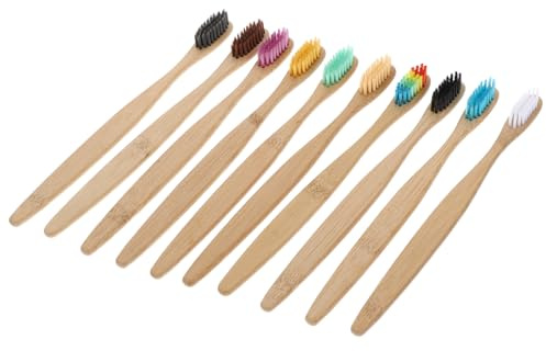 GLEAVI Spazzolini da Denti in Bambù Biodegradabili per Adulti Set da 10 Pezzi Setole per Pulizia Manico Ergonomico Antiscivolo in Bambù Naturale Ecologici per Uso Familiare e