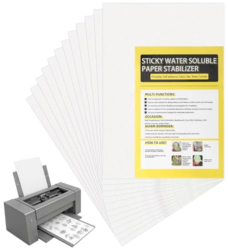 Zippicks Stickvlies Wasserlöslich, 12 STK Stickvorlagen Selbstklebend A4 | Wasserlösliches Stickvlies 29.7 x 21cm, Stickvorlagen Wasserlöslich für Hand und Maschinenstickereien