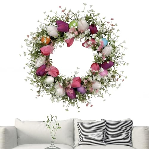 Ostern K-Ranz Eier, K-Ranz Frühling Tulpen Mit Eier, Osterkranz Deko, Osterkranz Haustür,Frühlingshafte o-Ster Dekoration, Frühlingsfarben Für Ihr Zuhause, Ideal Für Terrasse Wand Restaurant Fenster