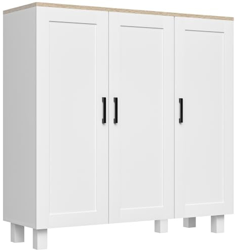 HOMCOM Credenza Cucina in Legno Mobile Cucina 3 Ante 90x30x90cm Bianco