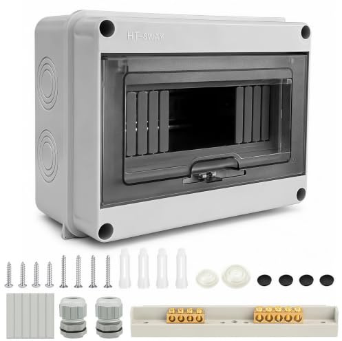 Sicherungskasten Aufputz, 8 Module Verteilerkasten Aufputz Unterverteilung IP65 mit Messingklemmen, Robuster Verteiler Kleinverteiler für Außenbereich Garten Außenbereich Villen und Ladesäulen