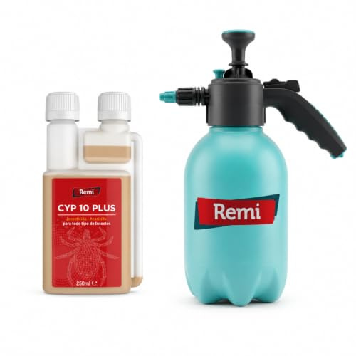 Remi Hogar Kit Insecticida Exterior CYP 10 PLUS + Pulverizador a Presión 2L | Cipermetrina 9,3% | Pack Completo para Cucarachas, Hormigas, Mosquitos, Moscas, Pulgas, Garrapatas y Arañas | Uso Exterior