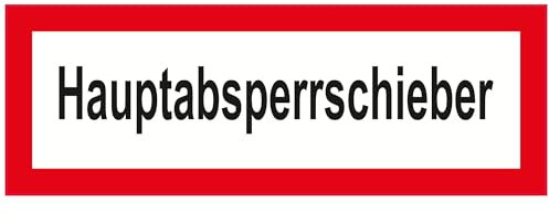 Indigos UG Aufkleber Hinweisschild Brandschutz Hauptabsperrschieber - 29,7x10,5 cm - selbstklebender Sicherheits Aufkleber für Tür oder Wand - Warnschild für Gebäude, Hotel, Büro, Firma, Haus, Praxis
