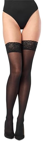 Merry Style Bas Autofixant Microfibre Dentelle Sous-vêtements Femme 40 DEN MSSSJ01 (Noir, 3/4 (40-44))