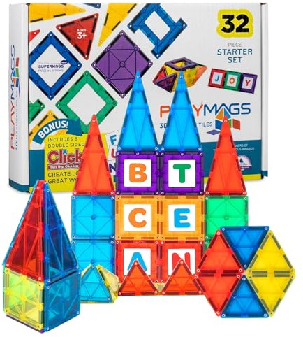 Playmags 38 Pcs Colorful Stronger Magnet Tiles Set - Unique Award-Winning Magnetic Building Tiles for Kids, Creativity & Educational Building Toys for Children - STEM Approved Magnetic Toys For Kids