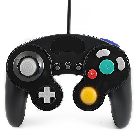 QUMOX Controlador Mando de Juego con Cable clásico Joypad Gamepad para gc y Wii, Negro (función Turbo Lenta)