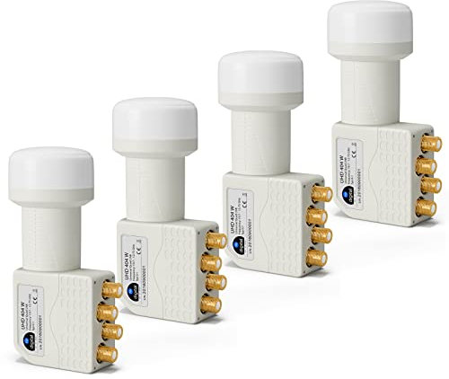 HB-DIGITAL 4X Quad LNB LNC 4 Teilnehmer Direkt (Vier Stück) Full HD TV 3D 4K Weiß Weiss White ■ Kontakte vergoldet ■ Wetterschutz (ausziehbar)