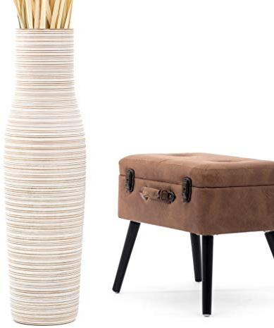 Leewadee Große Bodenvase 85 cm Mangoholz für Pampasgras & Trockenblumen | Dekovase fürs Wohnzimmer, für Zweige & Trockengräser - bruchfester als Keramik, kein Wasser. Boho
