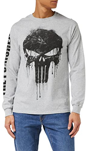 Marvel Hombre Avengers Punisher Skull Camisa Manga Larga Not Applicable, Gris (Grey Heather Hgy), X-Large