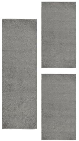HomebyHome Bettumrandung Schlafzimmer 3 teilig Teppich Hellgrau - Waschbarer Bettumrandung Teppich Läufer Set Extra Flauschig Bettvorleger Schlafzimmer Bettset:2 St. 80x150 cm | 1 St. 80x250 cm