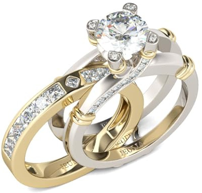 Jeulia diamant band ringe für frauen cz sterling silber austauschbare ring sets hochzeit verlobung jahrestag versprechen ring braut sets (14 Gold, 60 (19.1))