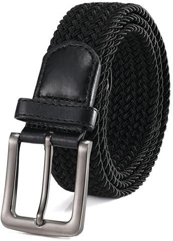 BOZEVON Cintura in Tessuto Elastica - Cintura in Intrecciata Elastico Tessuti per Uomo Donna Nero