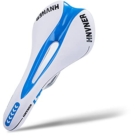 HNVNER Fahrradsattel,Komfortabler Cityrad Sattel Hohl Ergonomisch Fahrradsitz für Rennrad/MTB/Rennräder/Meisten Fahrräder (Weiß Blau)