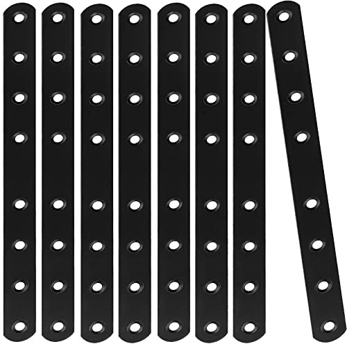 12Pcs Black Mending Plate, 10” Flat Straight Braces Heavy Duty Metal Straight Bracket, Cast Iron Mending Joining Repair Plates Fixing Bracket Connector for Repairing Wooden Furniture, 250MMx20MMx3MM