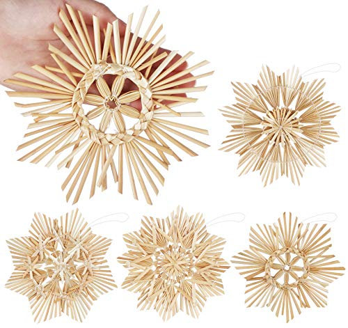 ilauke 12 Stück Strohsterne Anhänger - 15 cm Große Strohsterne Weihnachtsbaumschmuck- Natürlicher Stroh-Anhänger für Christbaum-Schmuck - Baumschmuck Weihnachten - Strohsterne Christbaumschmuck