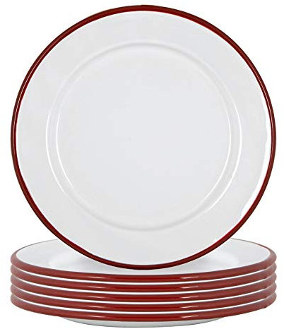 Argon Tableware Enamel Side Plates - 20cm - Pack of 6 - Red Dining Plates Lightweight Small Dinner Dish for Appetisers, Starters, Mains, Sides, Desserts