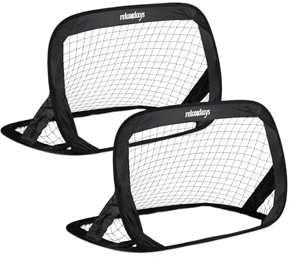 Relaxdays Pop Up Tore 2er Set, Faltbare Fußballtore für Garten, Kindertor mit Tasche, HBT: 77 x 122 x 83 cm, schwarz