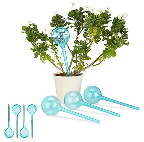 Relaxdays 8X Set di Sfere per Irrigazione, Dosatori d’Acqua per Piante da Vaso, Durata 2 Settimane, in Plastica, Celeste