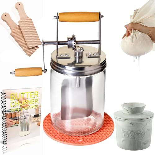 Dazey Butter Churn - Hand Crank Butter Churner- Manual Butter Maker- Beech Wood BUTTER PADDLES INCLUDED. Create Delicious Homemade Butter With Your Own Hand Crank Dazey Butter Churner (Turn N Churn)