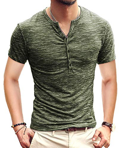 KUYIGO Camisa Henley de Manga Larga y Manga Corta para Hombre, Transpirable, Casual, Corte Ajustado, Tallas S-XXL