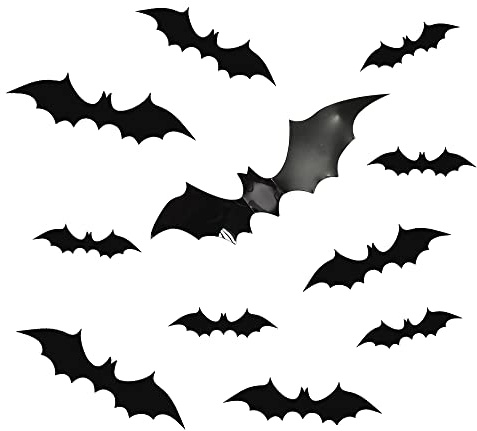 HLIWS 3D Schwarze Fledermäuse,4 Größen Fledermaus Aufkleber,Halloween Dekor,44 Stück,für Zuhause Fenster Dekoration Halloween Party Supplies
