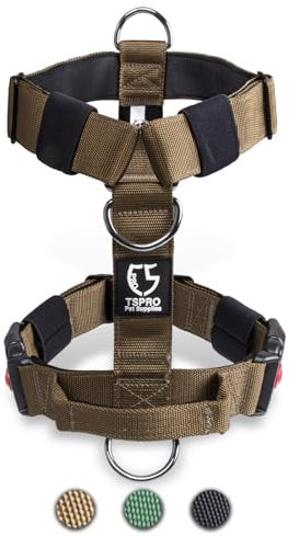 TSPRO Taktisches Hundegeschirr mit Griff und Schnellöffnungsverschluss, Schwerlast Hundegeschirr für Große Hunde für Wandern und Laufen (Khaki M)