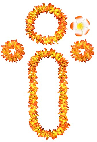 duoyif Blumenkette Deko 5 stück Hawaii Ketten Blumen Partydeko Orange | Hawaiikette Halskette Stirnband Armband, Luau Blumengirlande für Hawaii Party Cheerleading Karnevals Geburtstag Deko Hochzeit