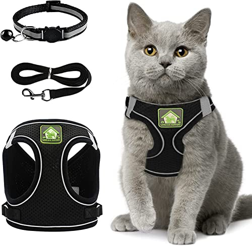 Imbracatura Per Cani In Rete Traspirante Set, Guinzaglio Per Gatti Con Striscia Riflettente, Imbracature Per Gatti A Prova Di Fuga Regolabile, Per Imbracatura Per Piccoli Animali Domestic (Nero) M