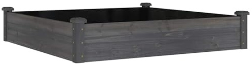 vidaXL Garden Raised Bed with Liner - 120x120x25cm - Grey - Solid Fir Wood - Open Bottom Drainage