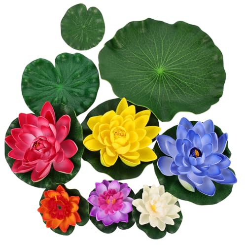 RORPOIR Simulated Floating Lotus Artificial Water Lily Decorative Pads for Garden Pond Aquarium Realistic Simulation Plant Decor Set of 9 11 Inch Diameter