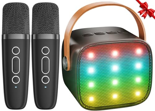 Ankuka Karaokemaskin för barn, minikaraokemaskin med 2 mikrofoner, bluetooth-högtalare med LED-lampor och röstförvrängare, gåva till flickor på 3–12 år (svart)
