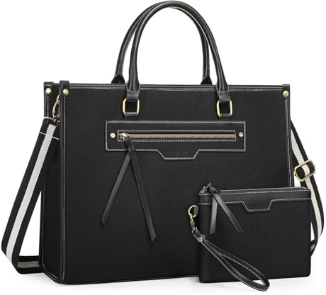 MOSISO 15,6 tum Laptop PC Tote-väska för kvinnor med framficka, 16 tum stor kapacitet axelväska dator messenger för arbete kontor och resor, svart