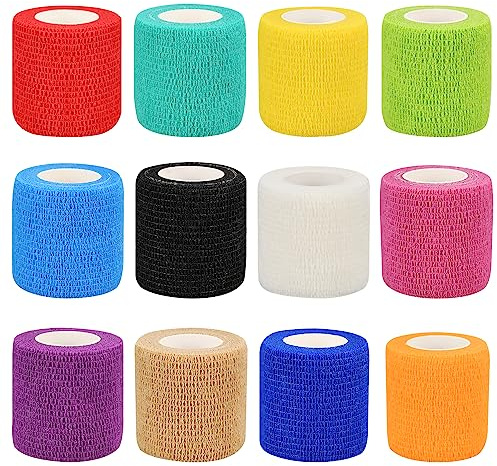 12pcs Self Adhesive Bandage Wraps, 2in 5 Yards, Multicolor