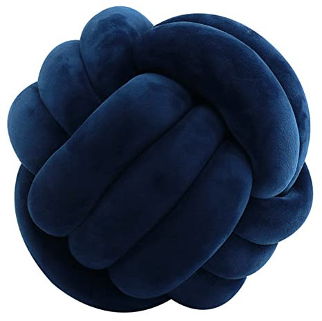 Knotenkissen, Geknotetes Kissen, Weiches Plüsch Knoten Kugelkissen Hand Geflochten Knoten Pillow Ball Zierkissen für Sofa, Bett, Dekorativ (Navy Blau, 27cm)