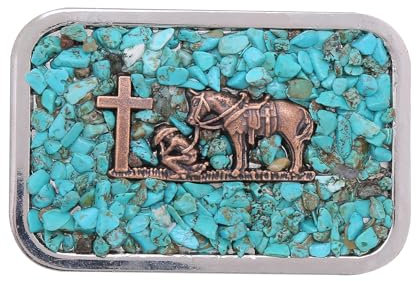 Btilasif Gürtelschnallen für Herren, natürlicher Türkis, Western-Cowboy, Herren-Gürtelschnalle, Kostüm-Accessoire, Schmuck für Damen, 2# Kreuzgebet, Medium