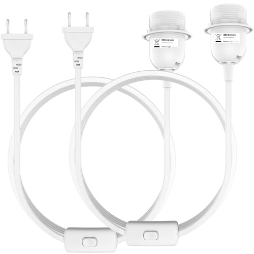 E27 Fassung, Lampenfassung mit Schalter, E27 Fassung mit Stecker, Lampenfassung mit 3m Kabel für LED E26/E27 Glühbirne, 2 Stücke - Weiß