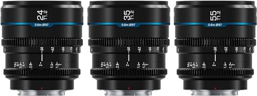 SIRUI Night Walker Manual Focus Cine Lens Set, 24mm, 35mm, 55mm, T1.2 Large Aperture S35 Frame Prime Lens for L Mount Cameras, For Sigma FP, S5/S5II/S5IIX, DC-BGH1 (MS-3SLB, L Mount, Black)