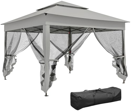Outsunny Tonnelle de Jardin Exterieur Pop-up Barum Pliant 3 x 3 m Gris | Métal Polyester, Imperméabilisé Anti UV, Moustiquaires, Sac de Transport