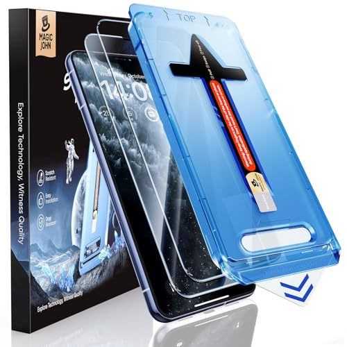 MAGIC JOHN 2 Pack for iPhone 11 Pro/X/XS Screen Protector | 9H Hardness Tempered Glass, Easy Installation Kit, Bubble Free, 1:1 Full Coverage, HD Clear, Scratch Resistance