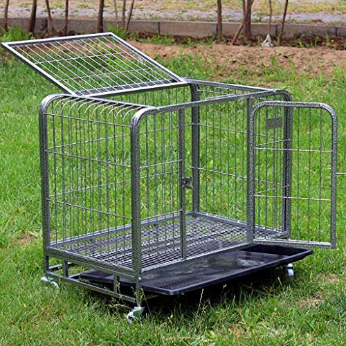 WYRMB Hundebox, silberfarben, Hundebox, Hundekäfig, Hundehütte, Haustier-Welpen-Laufstall, Outdoor, Metalldraht, faltbar, für Reisen, Camping, Box mit Trennwand, Kunststoff-Hundekäfig (L)